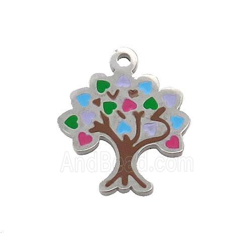 Raw Stainless Steel Tree Pendant Multicolor Enamel