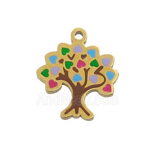 Stainless Steel Tree Pendant Multicolor Enamel Gold Plated