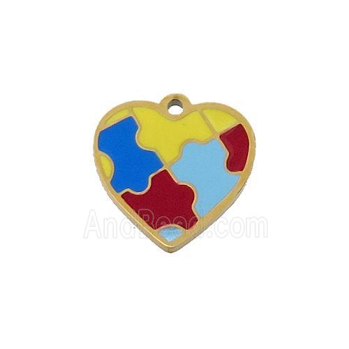 Stainless Steel Heart Charm Pendant Multicolor Enamel Gold Plated