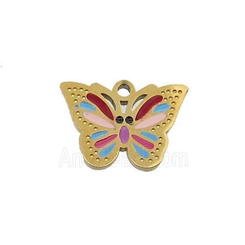 Stainless Steel Butterfly Pendant Multicolor Enamel Gold Plated