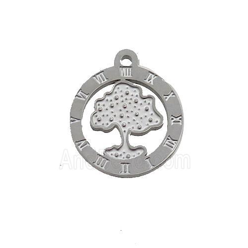 Raw Stainless Steel Circle Tree Pendant