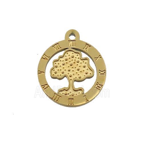 Stainless Steel Circle Tree Pendant Gold Plated