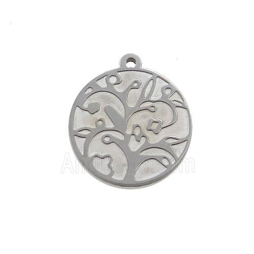 Raw Stainless Steel Circle Tree Pendant