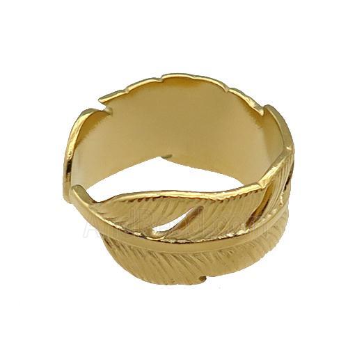 Stainless Steel Feather Ring Gold Plated
