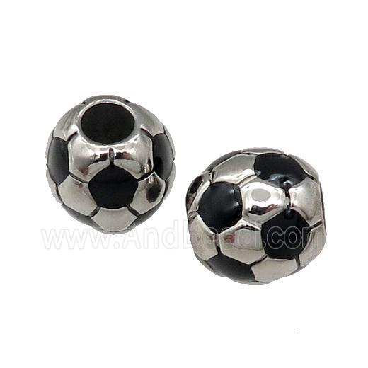 Stainless Steel Football Beads Sport Large Hole Antique Silver