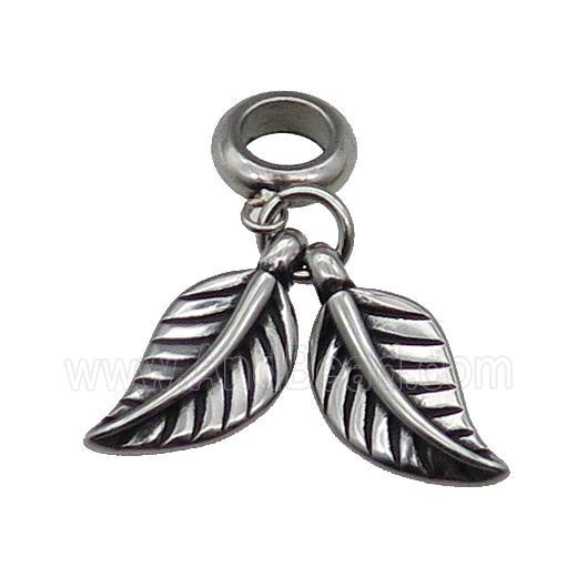 Stainless Steel Leaf Charm Pendant Antique Silver