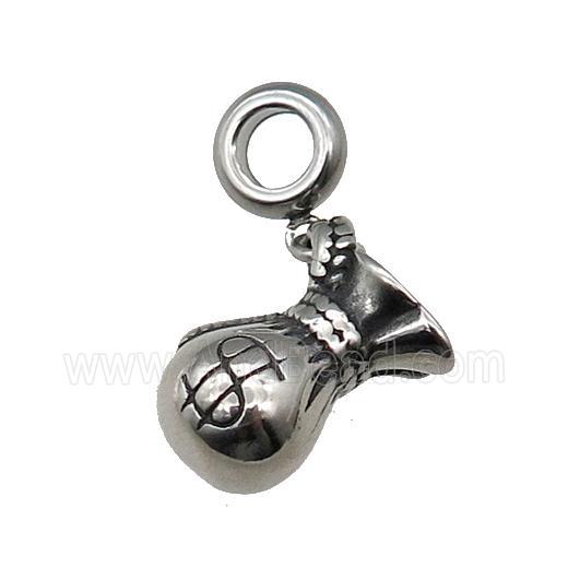 Stainless Steel MoneyBag Charm Pendant Antique Silver