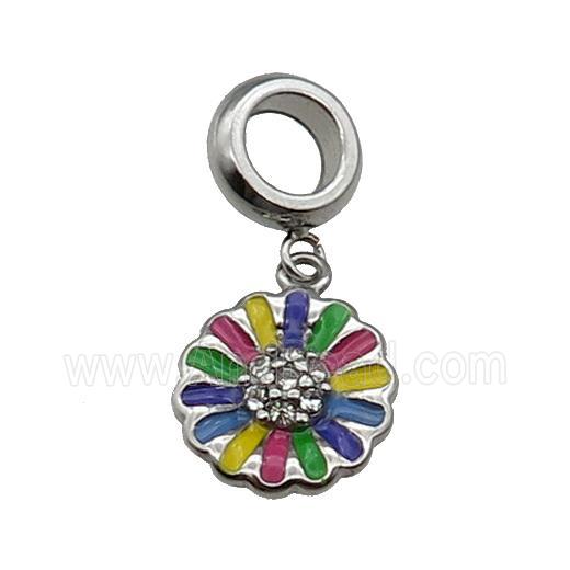 Stainless Steel Flower Charm Pendant Enamel Antique Silver