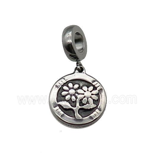 Stainless Steel Flower Pendant Antique Silver