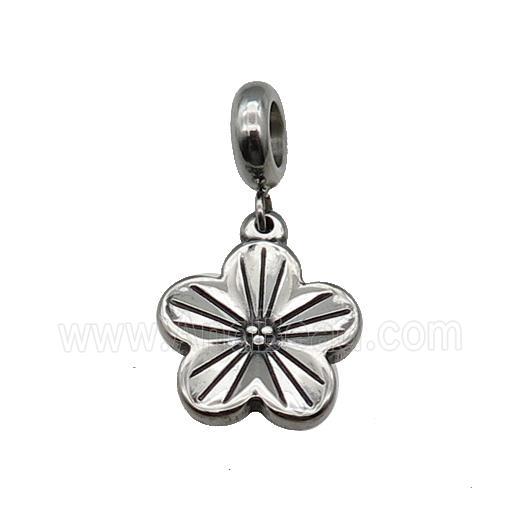 Stainless Steel Flower Pendant Antique Silver