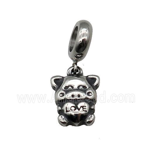 Stainless Steel Pig LOVE Pendant Antique Silver