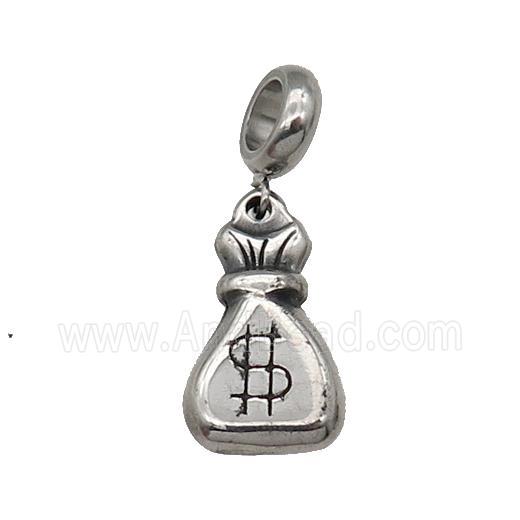 Stainless Steel MoneyBag Pendant Antique Silver