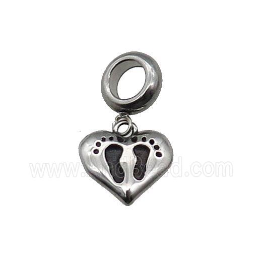 Stainless Steel Footer Heart Pendant Antique Silver