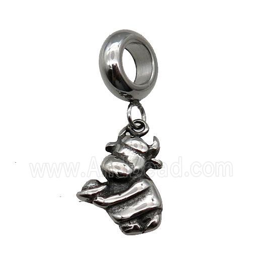 Stainless Steel Ox Pendant Antique Silver