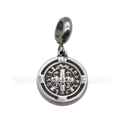 Stainless Steel Circle Cross Pendant Antique Silver