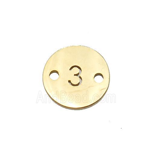 Stainless Steel Circle Number3 Connector Gold Plated