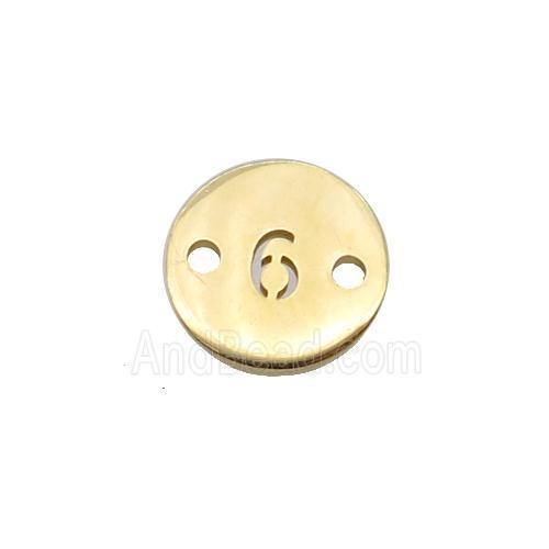 Stainless Steel Circle Number6 Connector Gold Plated