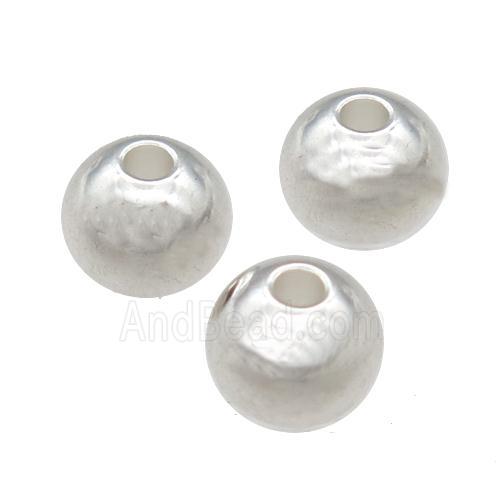 Stainless Steel Round Beads Smooth Large Hole Silver Plated