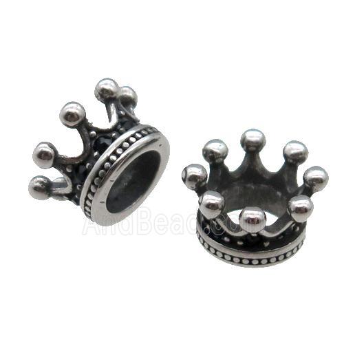Stainless Steel Crown Beads Antique Silver