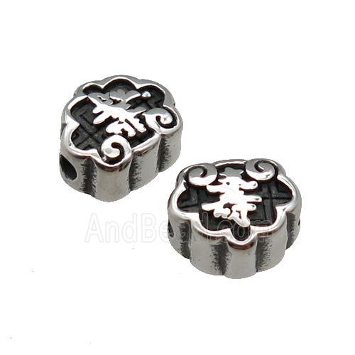 Stainless Steel Beads Shou Antique Silver