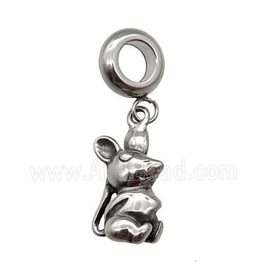 Stainless Steel Zodiac Rat Pendant Antique Silver