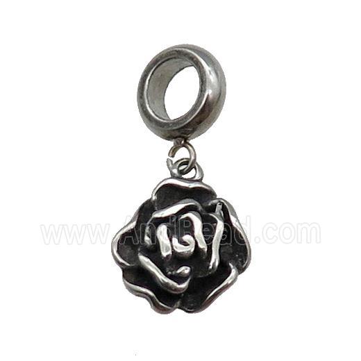 Stainless Steel Rose Flower Pendant Antique Silver