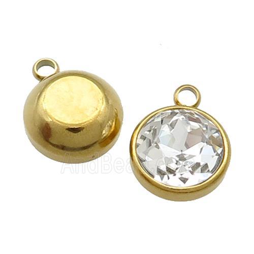 Stainless Steel Button Pendant Pave Crystal Gold Plated