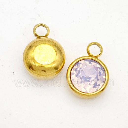 Stainless Steel Button Pendant Pave Opalite Crystal Gold Plated