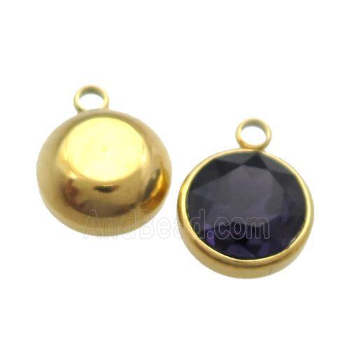 Stainless Steel Button Pendant Pave DarkBlue Crystal Gold Plated
