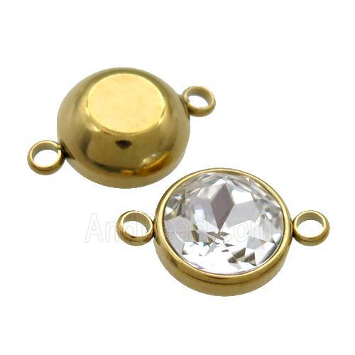 Stainless Steel Button Connector Pave Crystal Gold Plated