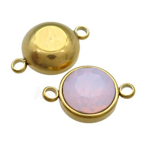 Stainless Steel Button Connector Pave Opalite Crystal Gold Plated