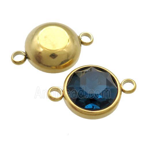 Stainless Steel Button Connector Pave DeepBlue Crystal Gold Plated