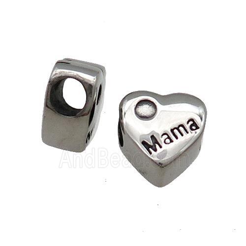 Stainless Steel European Heart Beads Mama Large Hole Antique Silver