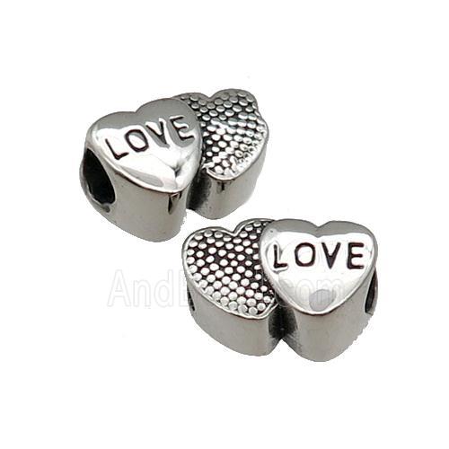 Stainless Steel Heart Beads LOVE Large Hole Antique Silver