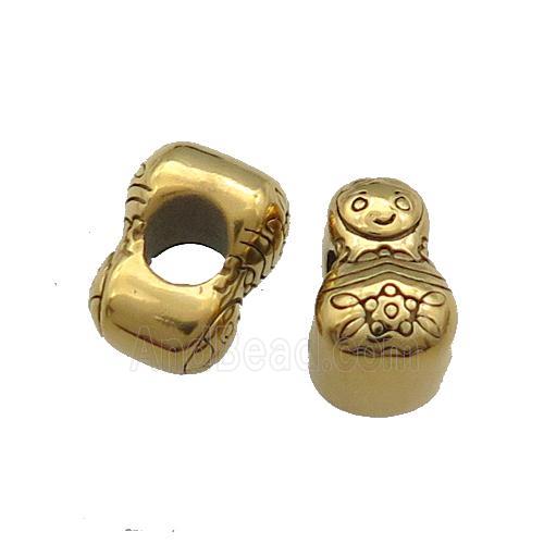 Stainless Steel NestingDoll Beads Large Hole Gold Plated