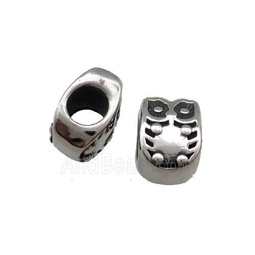Stainless Steel Owl Beads Large Hole Antique Silver