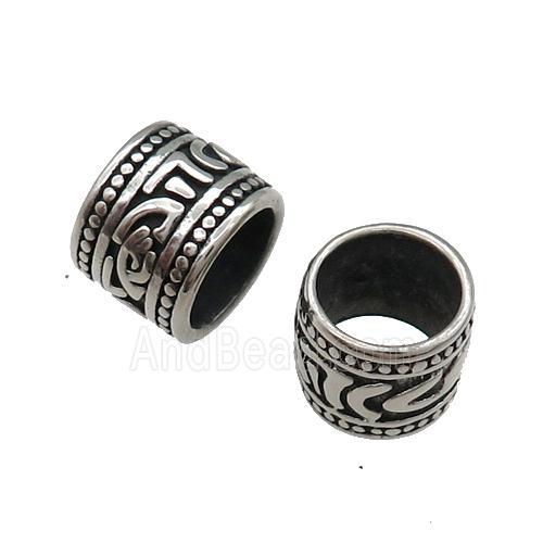 Stainless Steel Tube Beads Large Hole Antique Silver