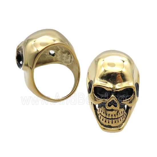 Stainless Steel Ring Skull Antique Gold