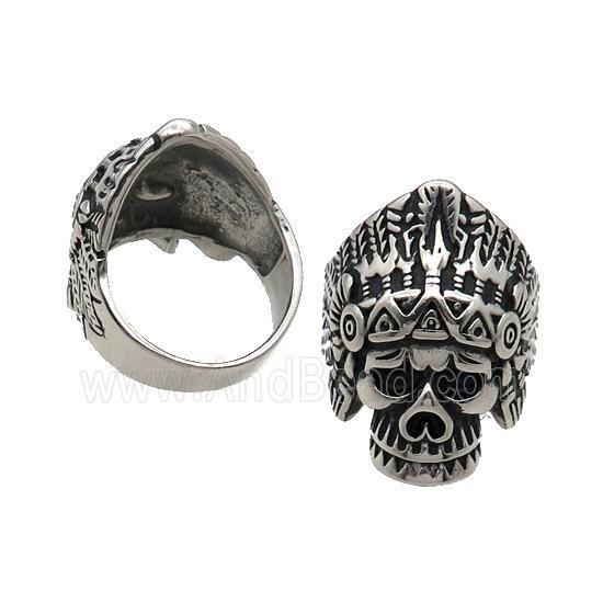 Stainless Steel Skull Ring Antique Silver