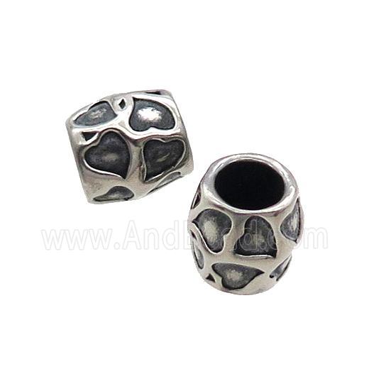 Stainless Steel Barrel Beads Spacer Large Hole Antique Silver