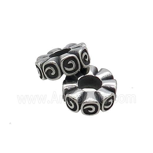 Stainless Steel Rondelle Spacer Beads Large Hole Antique Silver