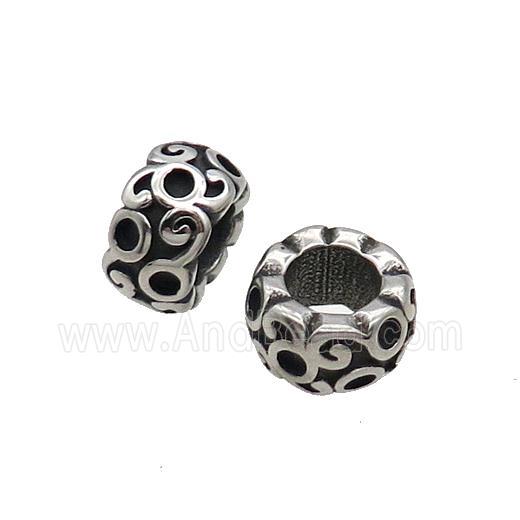 Stainless Steel Rondelle Beads Large Hole Antique Silver