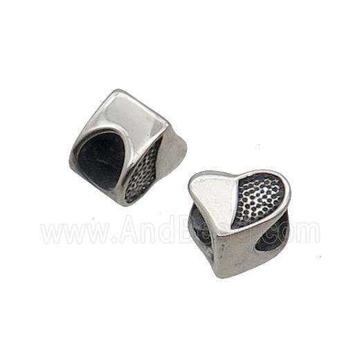 Stainless Steel Heart Beads Large Hole Antique Silver