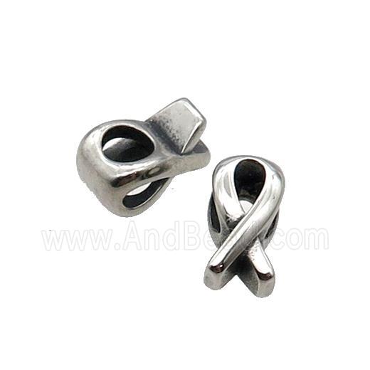 Stainless Steel Beads Cancer Ribbon Large Hole Antique Silver