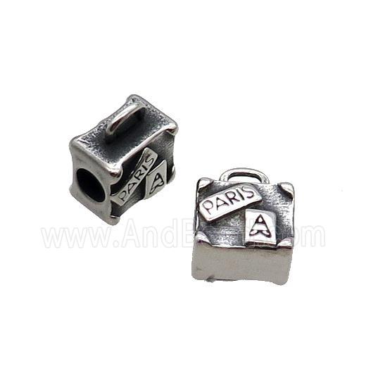 Stainless Steel Box Beads Large Hole Antique Silver Paris