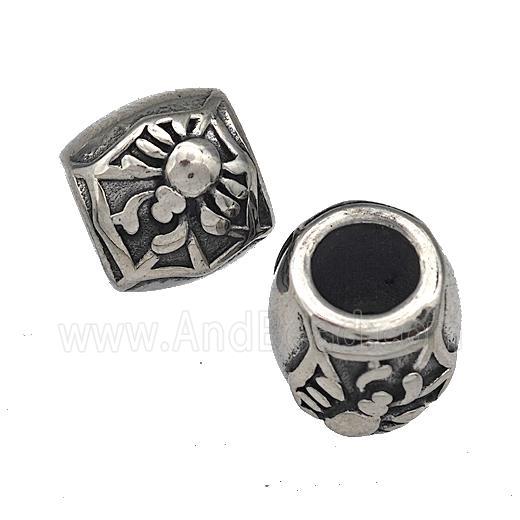 Stainless Steel Barrel Beads Large Hole Spider Antique Silver