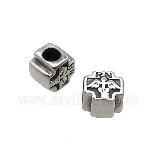 Stainless Steel Cross Beads Large Hole Antique Silver