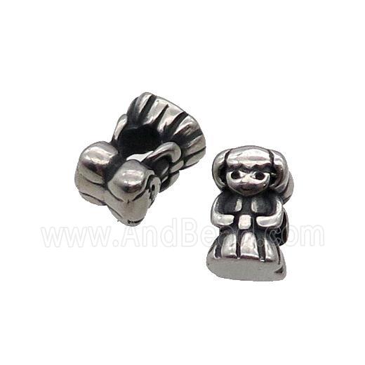 Stainless Steel Girls Beads Large Hole Antique Silver
