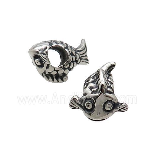 Stainless Steel Fish Beads Large Hole Antique Silver