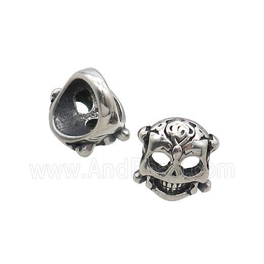 Stainless Steel Skull Beads Halloween Large Hole Antique Silver